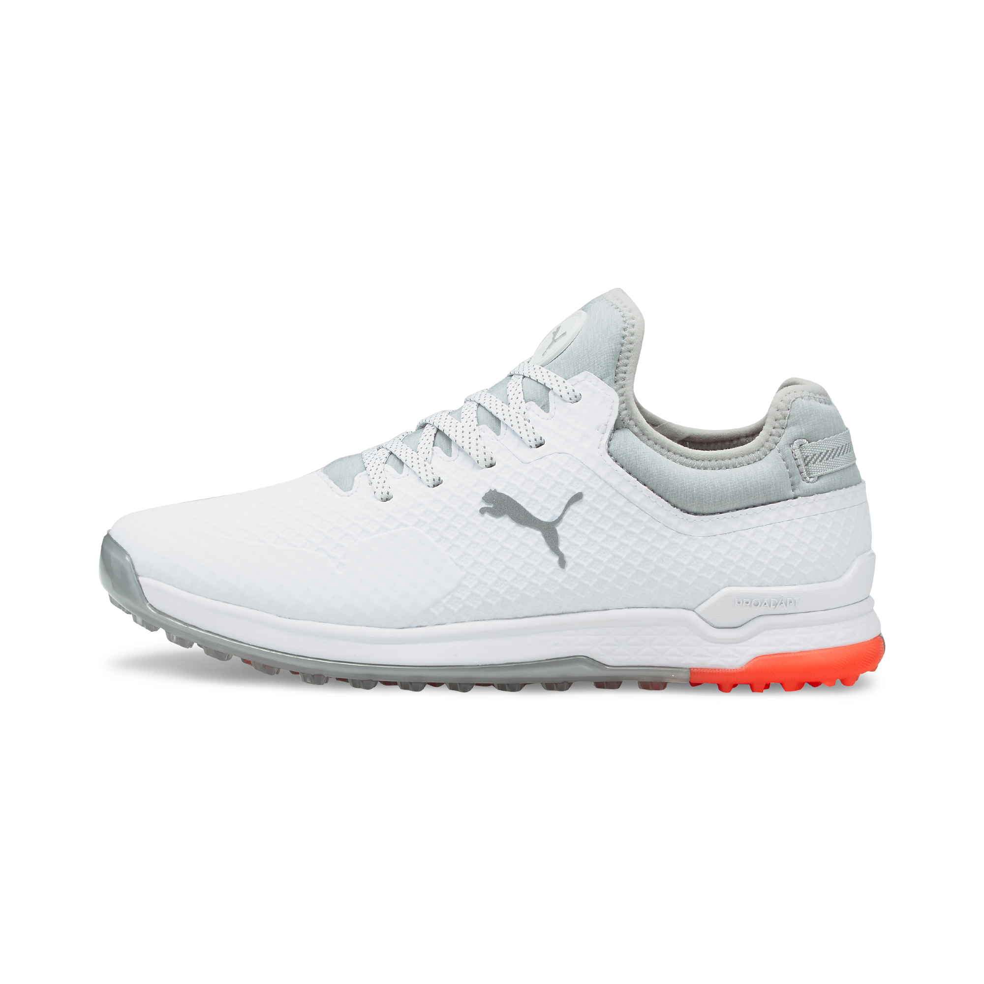 Men's PROADAPT Alphacat Spikeless Golf Shoe- White/Orange | PUMA 